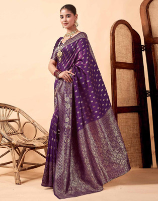 HouseOfCommon Woven Kanjivaram Pure Silk Saree(Purple)