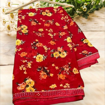 Majisasari Printed Bandhani Chiffon Saree(Maroon)