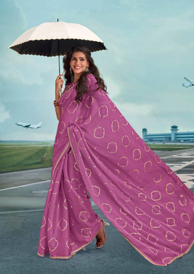 Laxmipati sarees Printed Saree with Attached Blouse Silk Blend Saree(Pink)