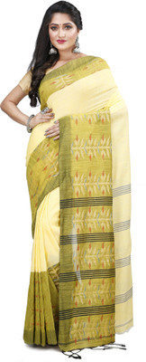 Bong ButiQ Embellished Handloom Handloom Pure Cotton Saree(Yellow)