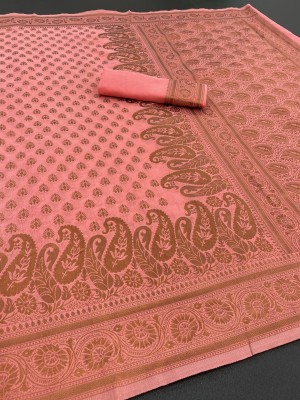 Niwaa Woven, Floral Print, Self Design, Temple Border Jamdani Cotton Blend, Jacquard Saree(Pink)