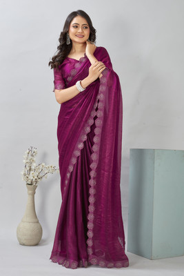 Sajavat Woven, Solid/Plain Bollywood Chiffon Saree(Pink)