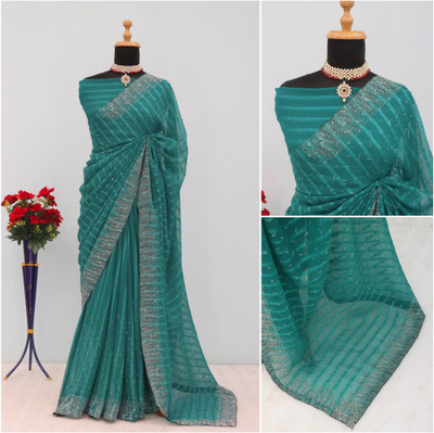 ZOYAL ENTERPRISE Embellished Bollywood Georgette Saree(Light Blue)