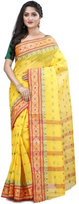 Bong ButiQ Self Design Tant Handloom Pure Cotton Saree(Yellow)