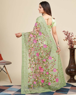 Vinayak Textile Embroidered Bollywood Net Saree(Green)
