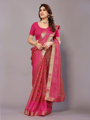 EMV Printed Bollywood Brasso, Chiffon Saree(Pink)