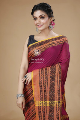 Bong ButiQ Woven Tant Handloom Cotton Blend Saree(Maroon)