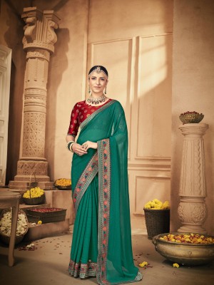 RekhaManiyar Woven Bollywood Georgette Saree(Green)