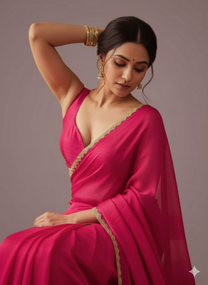 Tokyo Fashion Solid/Plain Handloom Jimmy choo Saree(Pink)