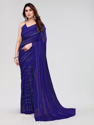 Moda Rapido Striped Daily Wear Satin Saree(Dark Blue)