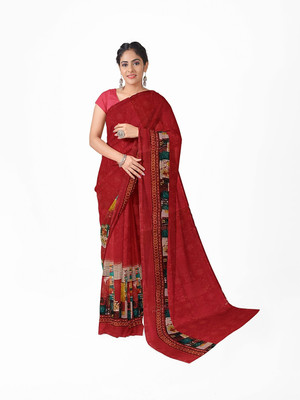 Suali Floral Print Bandhani Georgette Saree(Red)