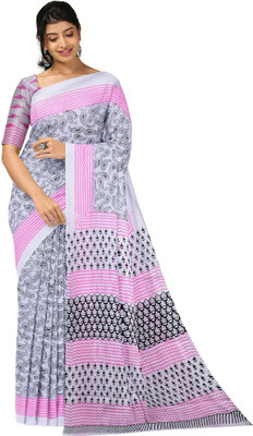 MARWAL HANDICRAFTS Blocked Printed Saree with Attached Blouse Pure Cotton Saree(Grey)