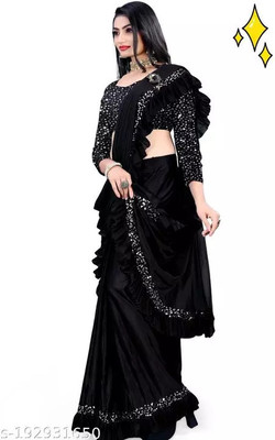 PLEXSTAR Self Design, Checkered Bollywood Lycra Blend Saree(Black)