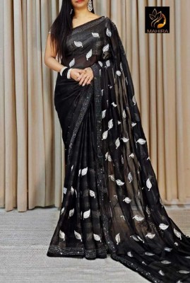 ADITYCREATION Self Design Bollywood Chiffon Saree(Black)