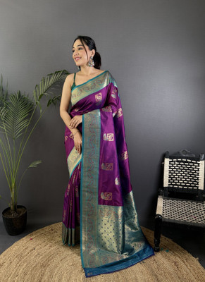 Divastri Woven Banarasi Cotton Silk Saree(Purple)