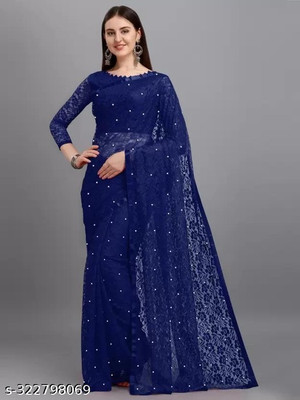 Vragi Self Design Bollywood Net Saree(Blue)