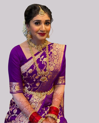 GORAL Embellished Kanjivaram Art Silk, Jacquard Saree(Purple)