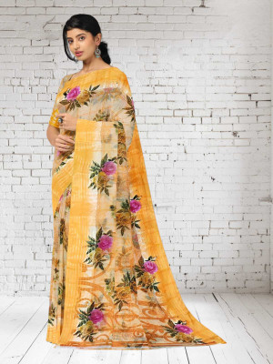 Classy Foriever Printed Daily Wear Cotton Blend Saree(Mustard)