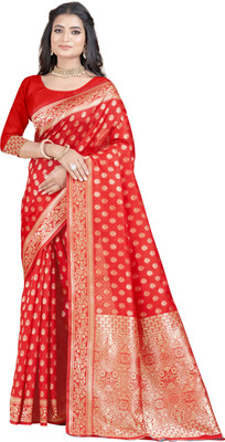 DHAYNAAND REEWA FASHION Woven Banarasi Jacquard Saree(Red)