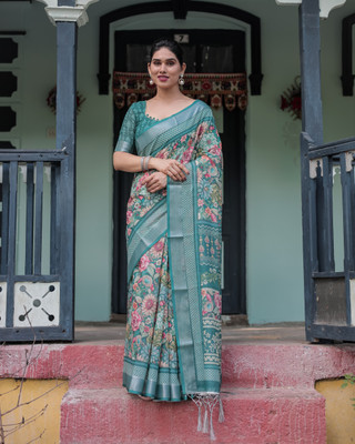 ALMAARI FASHION Digital Print Bollywood Cotton Linen Saree(Green)
