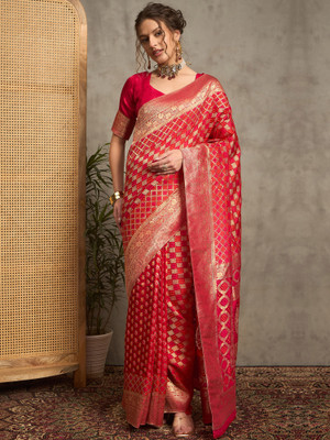 ANOUK Woven Bandhani Silk Blend Saree(Red)