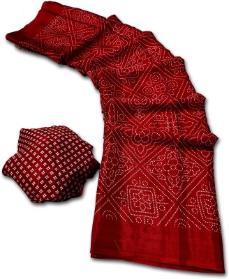 radhe creation Printed Bandhani Art Silk, Silk Blend Saree(Red)