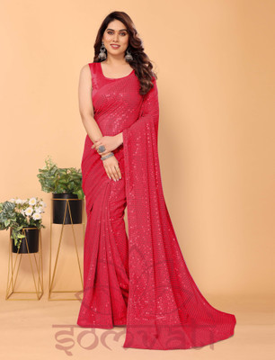 SOMVATI Embellished Bollywood Chiffon Saree(Red)