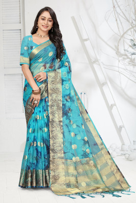 Aarunika SKT Solid/Plain Bollywood Organza Saree(Blue)