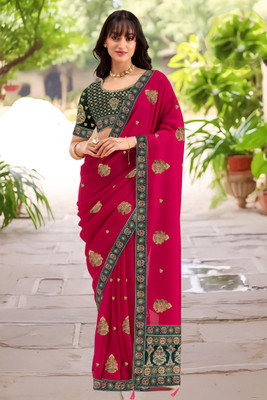 Anjani Textile Embroidered Bollywood Georgette Saree(Pink)
