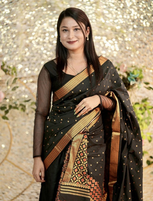 Bhagwati Self Design Mekhela Chador Polyester Saree(Black)