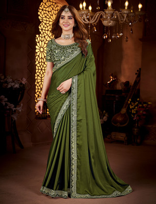 Laddu creation Embroidered Bollywood Silk Blend Saree(Multicolor)