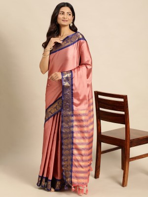 AVANTIKA FASHION Printed, Temple Border, Woven, Embellished Banarasi Art Silk, Cotton Silk Saree(Pink, Blue)