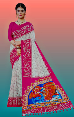Laboni creation Digital Print Chanderi Cotton Silk Saree(Magenta)