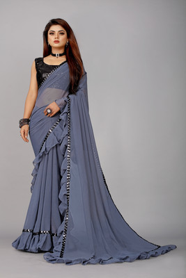 LIMTD Embroidered Bollywood Georgette, Chiffon Saree(Grey)