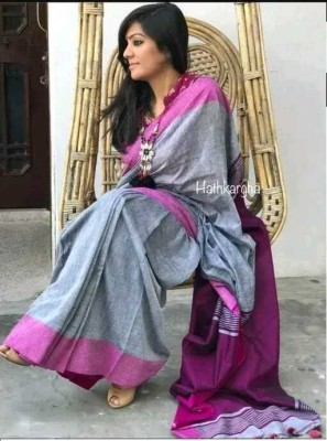 Swapna boutique Woven Handloom Pure Cotton Saree(Grey)