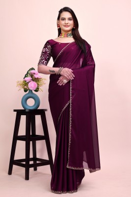 Latafabrics Solid/Plain Bollywood Chiffon Saree(Purple)