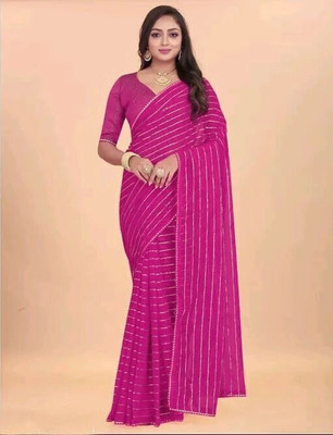 Sareez House Striped Bollywood Georgette Saree(Pink)
