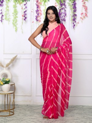 BL Group Color Block, Checkered, Geometric Print, Self Design, Printed Leheria Chiffon Saree(Pink)