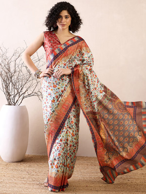 Divastri Printed Pochampally Silk Blend Saree(Light Green)