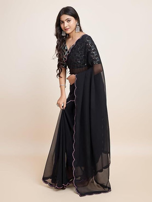 KALPNA CREATION Solid/Plain Bollywood Georgette Saree(Multicolor)