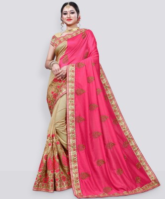 Krishna R fashion Woven Bollywood Cotton Silk Saree(Pink, Beige)