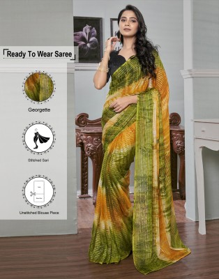 Samah Striped, Ombre, Embellished Bollywood Chiffon, Georgette Saree(Green, Yellow)