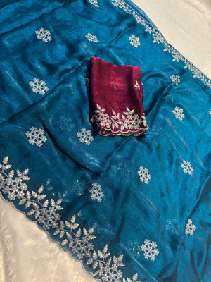 Ghan Sals Embellished Chanderi Chanderi Saree(Dark Blue)