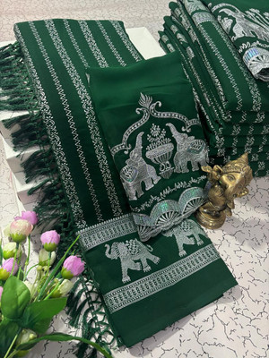 Pfancy silk Embroidered Kanjivaram Polyester Saree(Green)