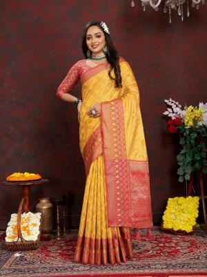 OFLINE SELECTION Woven Patola Silk Blend Saree(Yellow)