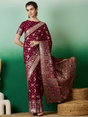 RK Creation Printed Bollywood Cotton Silk Saree(Magenta)