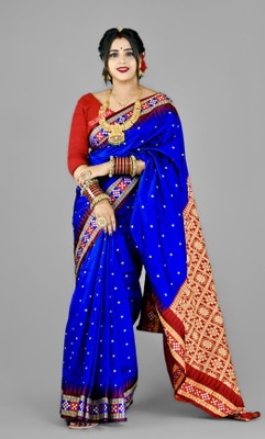 Sijileen Temple Border, Woven Sambalpuri Satin Saree(Dark Blue)