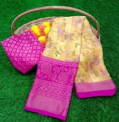 Ghan Sals Paisley, Polka Print, Geometric Print, Woven Mysore Brasso Saree(Pink)