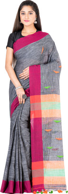 SAYAN CREATION Self Design Handloom Pure Cotton Saree(Grey)