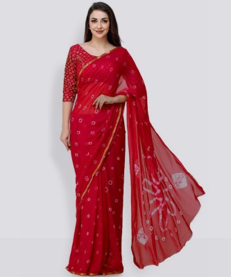 REBOOT FASHIONS Dyed Bandhani Chiffon Saree(Red)